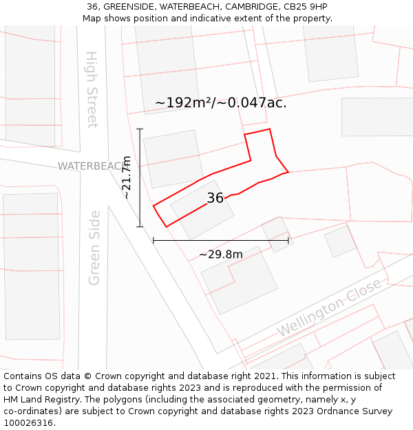 36, GREENSIDE, WATERBEACH, CAMBRIDGE, CB25 9HP: Plot and title map