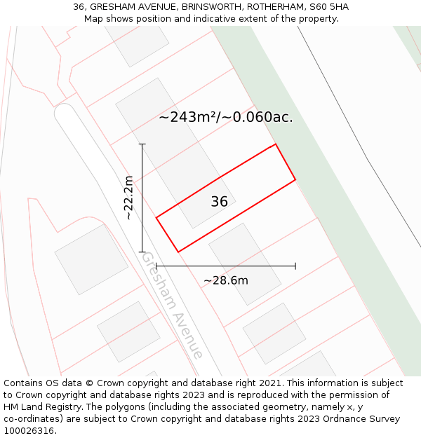 36, GRESHAM AVENUE, BRINSWORTH, ROTHERHAM, S60 5HA: Plot and title map