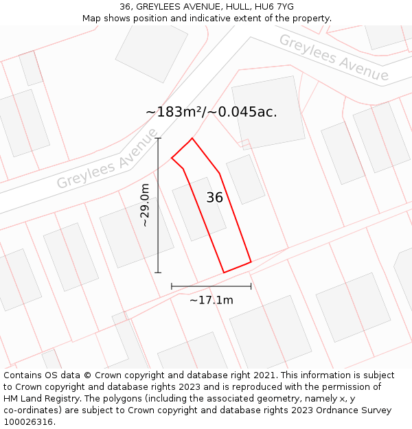 36, GREYLEES AVENUE, HULL, HU6 7YG: Plot and title map