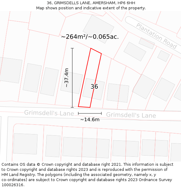 36, GRIMSDELLS LANE, AMERSHAM, HP6 6HH: Plot and title map