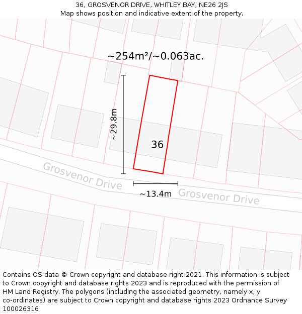 36, GROSVENOR DRIVE, WHITLEY BAY, NE26 2JS: Plot and title map