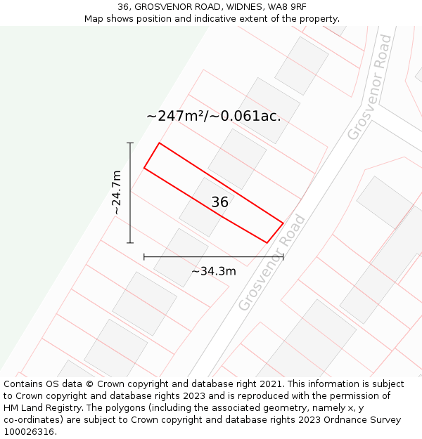 36, GROSVENOR ROAD, WIDNES, WA8 9RF: Plot and title map