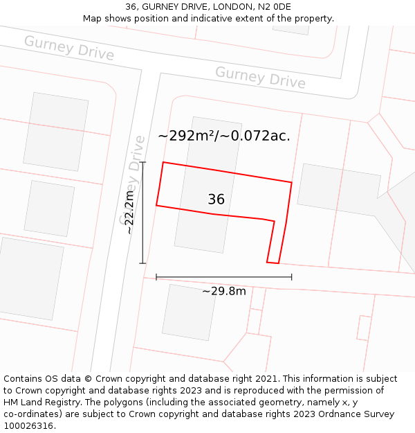 36, GURNEY DRIVE, LONDON, N2 0DE: Plot and title map