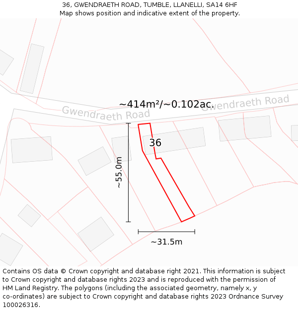 36, GWENDRAETH ROAD, TUMBLE, LLANELLI, SA14 6HF: Plot and title map