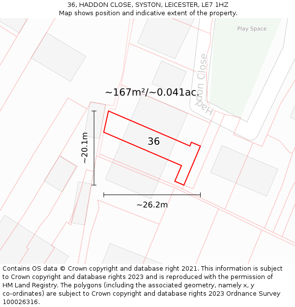 36, HADDON CLOSE, SYSTON, LEICESTER, LE7 1HZ: Plot and title map