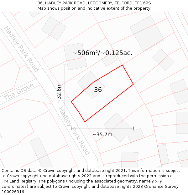 36, HADLEY PARK ROAD, LEEGOMERY, TELFORD, TF1 6PS: Plot and title map