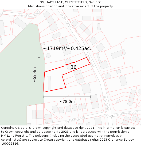 36, HADY LANE, CHESTERFIELD, S41 0DF: Plot and title map