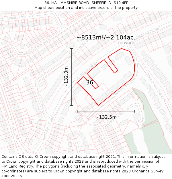 36, HALLAMSHIRE ROAD, SHEFFIELD, S10 4FP: Plot and title map