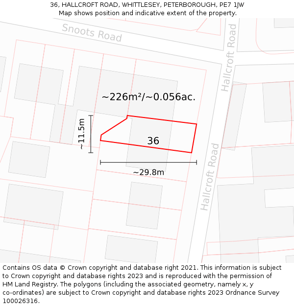 36, HALLCROFT ROAD, WHITTLESEY, PETERBOROUGH, PE7 1JW: Plot and title map