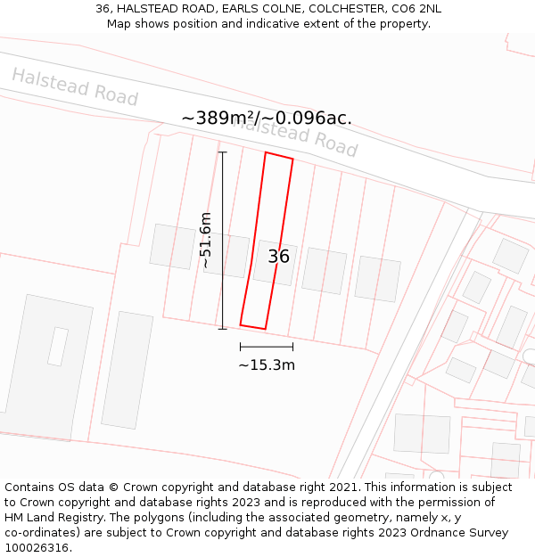 36, HALSTEAD ROAD, EARLS COLNE, COLCHESTER, CO6 2NL: Plot and title map