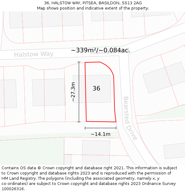 36, HALSTOW WAY, PITSEA, BASILDON, SS13 2AG: Plot and title map