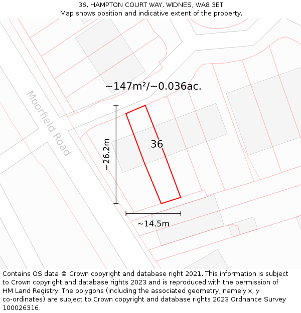 36, HAMPTON COURT WAY, WIDNES, WA8 3ET: Plot and title map