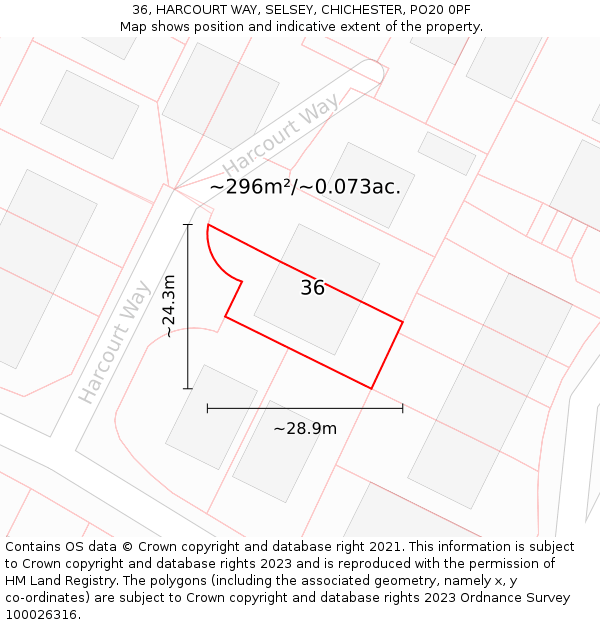 36, HARCOURT WAY, SELSEY, CHICHESTER, PO20 0PF: Plot and title map