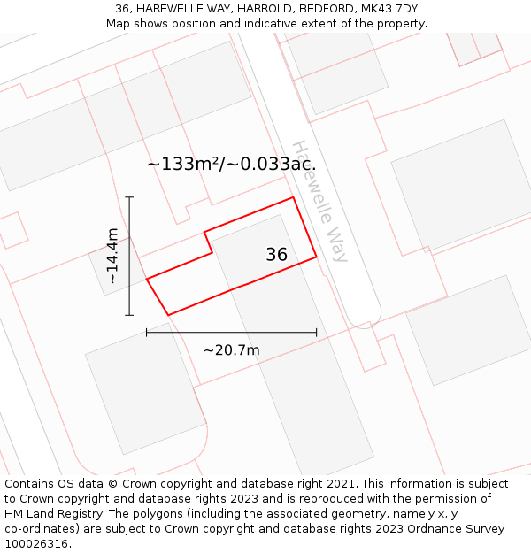 36, HAREWELLE WAY, HARROLD, BEDFORD, MK43 7DY: Plot and title map