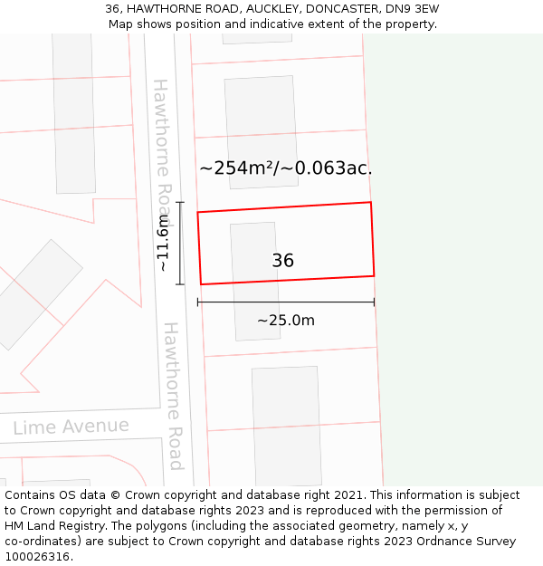 36, HAWTHORNE ROAD, AUCKLEY, DONCASTER, DN9 3EW: Plot and title map