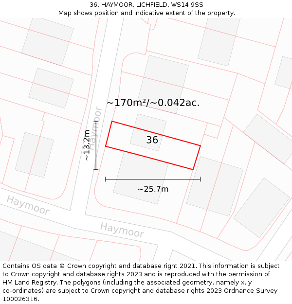 36, HAYMOOR, LICHFIELD, WS14 9SS: Plot and title map