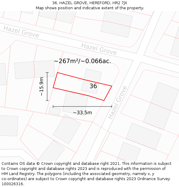 36, HAZEL GROVE, HEREFORD, HR2 7JX: Plot and title map