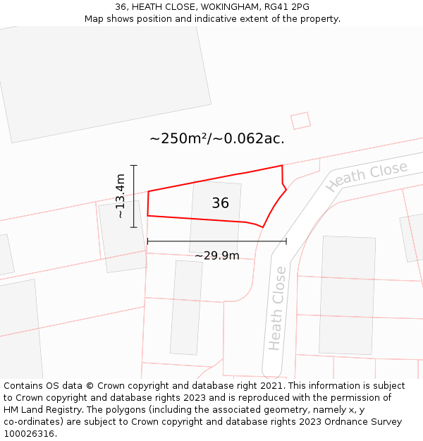 36, HEATH CLOSE, WOKINGHAM, RG41 2PG: Plot and title map