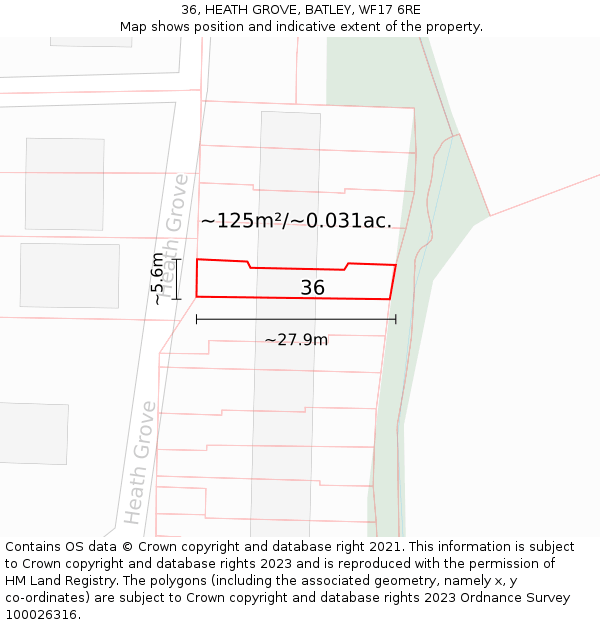 36, HEATH GROVE, BATLEY, WF17 6RE: Plot and title map