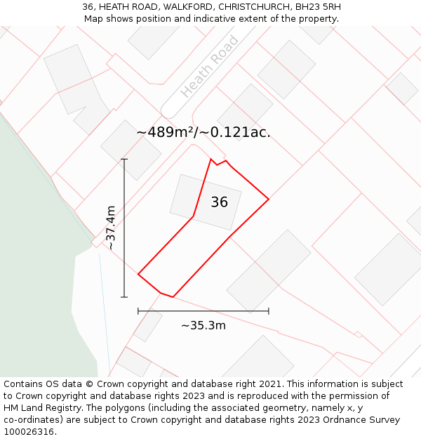 36, HEATH ROAD, WALKFORD, CHRISTCHURCH, BH23 5RH: Plot and title map