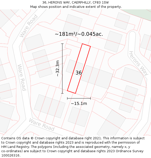 36, HERONS WAY, CAERPHILLY, CF83 1SW: Plot and title map