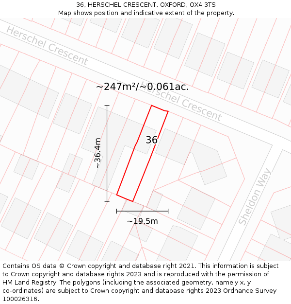 36, HERSCHEL CRESCENT, OXFORD, OX4 3TS: Plot and title map