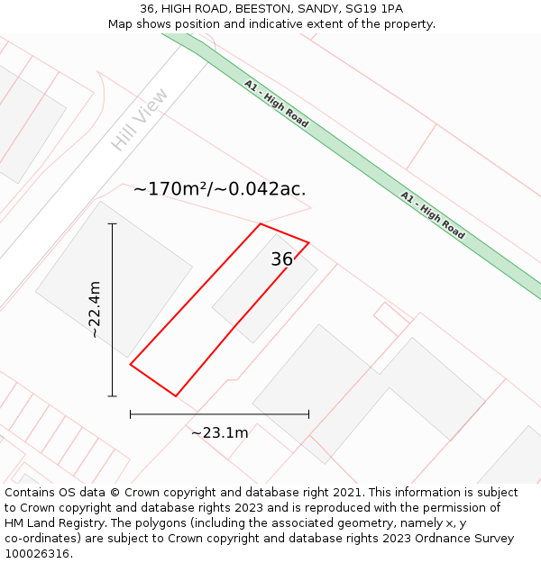 36, HIGH ROAD, BEESTON, SANDY, SG19 1PA: Plot and title map