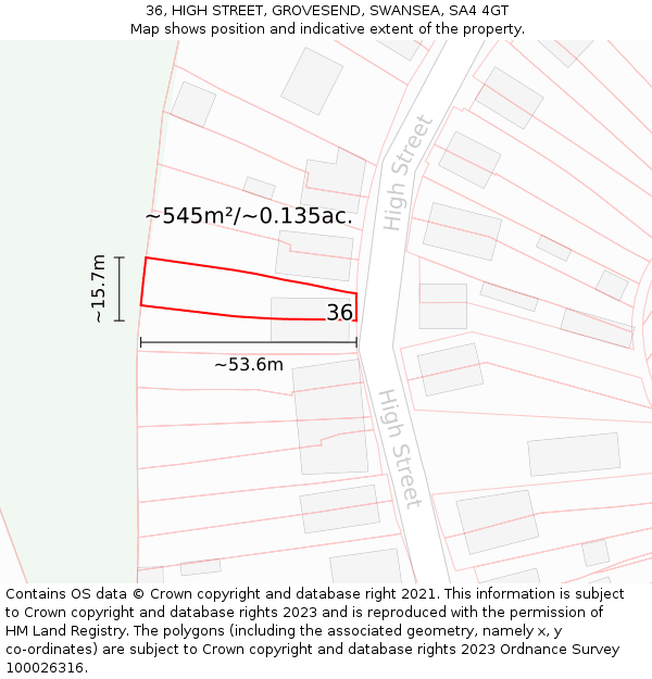 36, HIGH STREET, GROVESEND, SWANSEA, SA4 4GT: Plot and title map