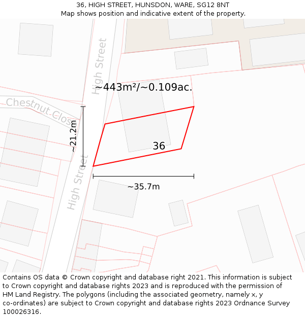 36, HIGH STREET, HUNSDON, WARE, SG12 8NT: Plot and title map