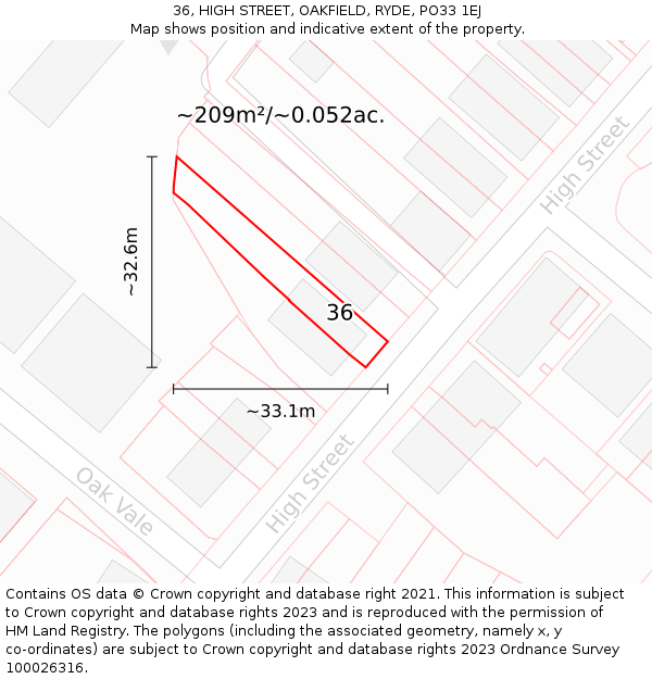 36, HIGH STREET, OAKFIELD, RYDE, PO33 1EJ: Plot and title map