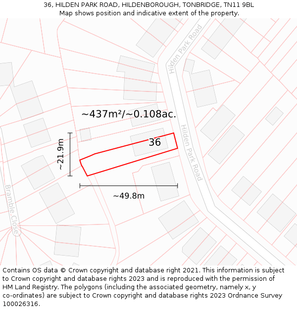 36, HILDEN PARK ROAD, HILDENBOROUGH, TONBRIDGE, TN11 9BL: Plot and title map