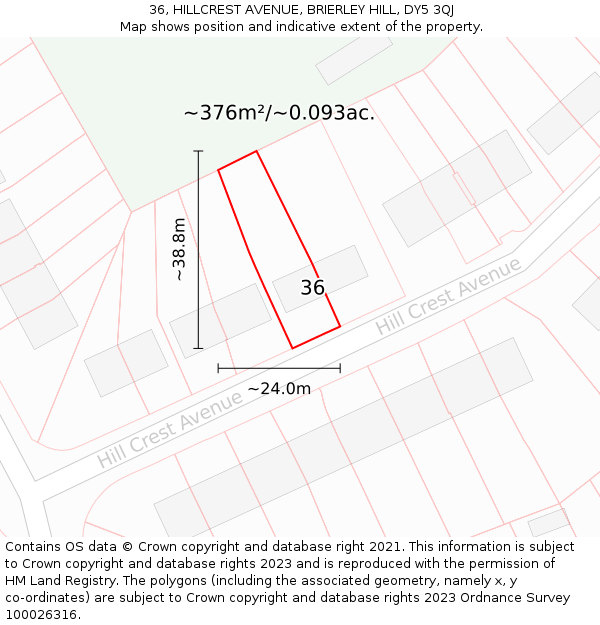 36, HILLCREST AVENUE, BRIERLEY HILL, DY5 3QJ: Plot and title map