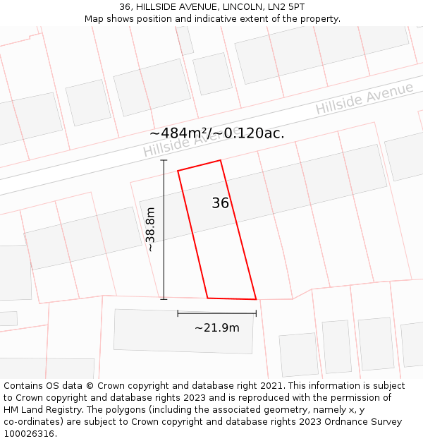 36, HILLSIDE AVENUE, LINCOLN, LN2 5PT: Plot and title map