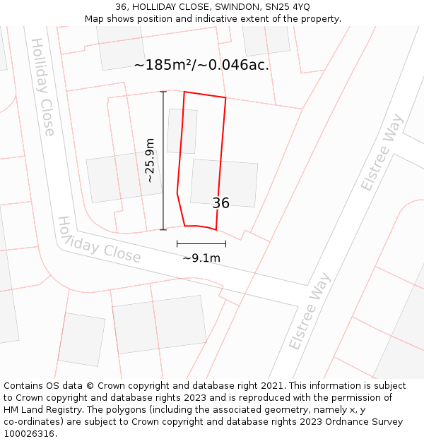 36, HOLLIDAY CLOSE, SWINDON, SN25 4YQ: Plot and title map