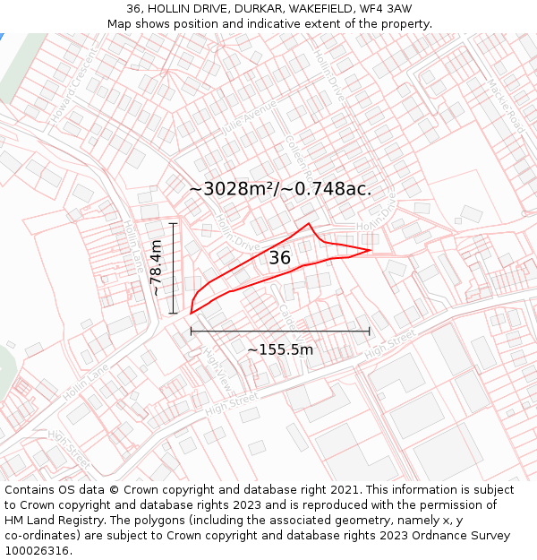 36, HOLLIN DRIVE, DURKAR, WAKEFIELD, WF4 3AW: Plot and title map