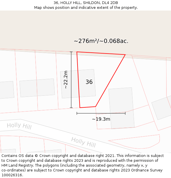 36, HOLLY HILL, SHILDON, DL4 2DB: Plot and title map