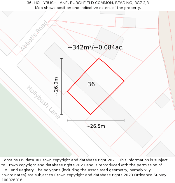 36, HOLLYBUSH LANE, BURGHFIELD COMMON, READING, RG7 3JR: Plot and title map