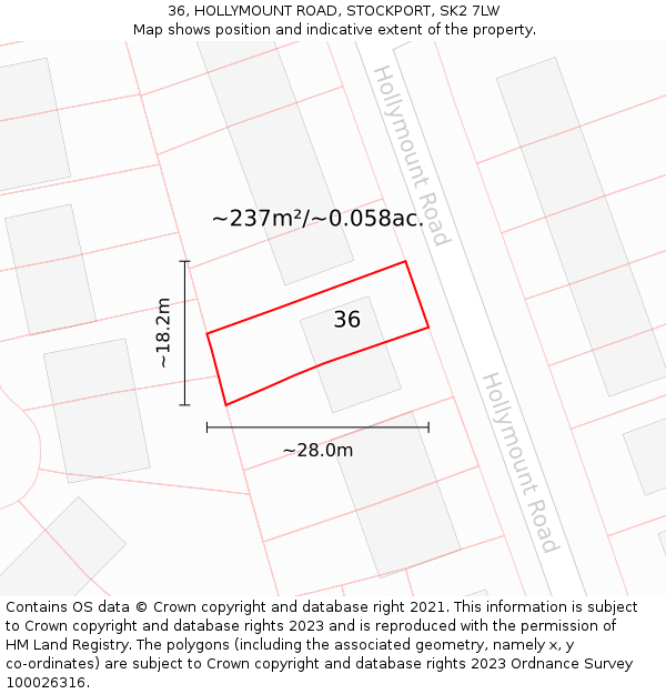 36, HOLLYMOUNT ROAD, STOCKPORT, SK2 7LW: Plot and title map