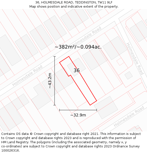 36, HOLMESDALE ROAD, TEDDINGTON, TW11 9LF: Plot and title map