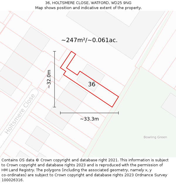 36, HOLTSMERE CLOSE, WATFORD, WD25 9NG: Plot and title map