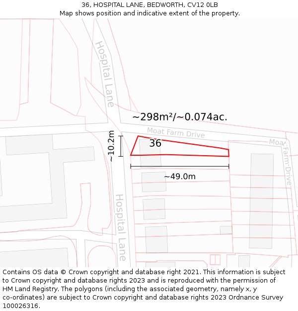 36, HOSPITAL LANE, BEDWORTH, CV12 0LB: Plot and title map