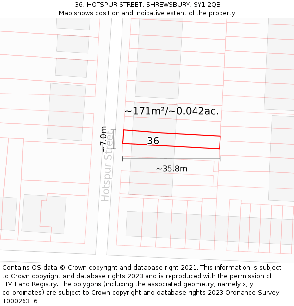 36, HOTSPUR STREET, SHREWSBURY, SY1 2QB: Plot and title map