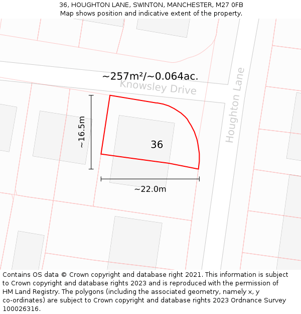 36, HOUGHTON LANE, SWINTON, MANCHESTER, M27 0FB: Plot and title map