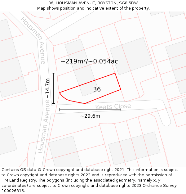 36, HOUSMAN AVENUE, ROYSTON, SG8 5DW: Plot and title map