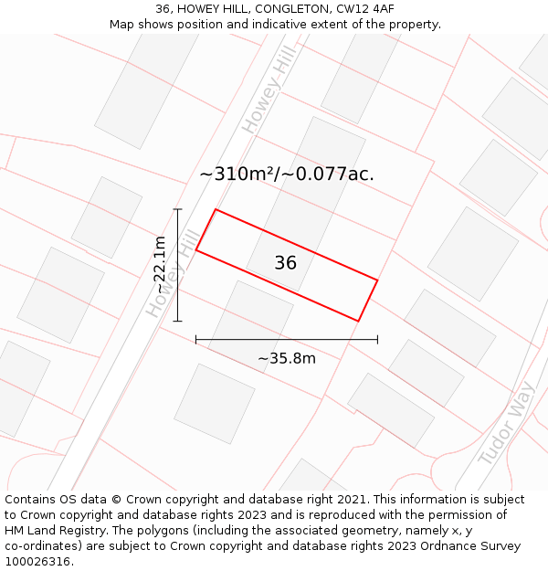 36, HOWEY HILL, CONGLETON, CW12 4AF: Plot and title map