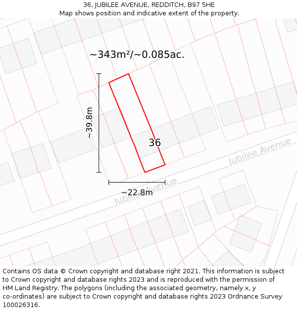 36, JUBILEE AVENUE, REDDITCH, B97 5HE: Plot and title map