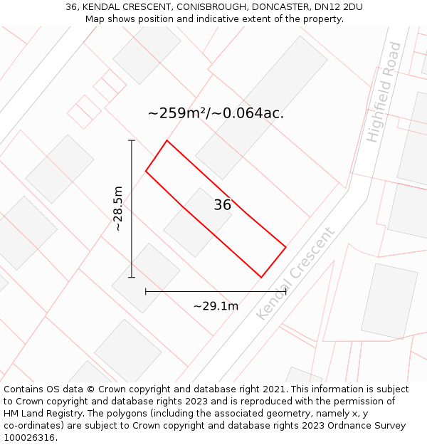 36, KENDAL CRESCENT, CONISBROUGH, DONCASTER, DN12 2DU: Plot and title map