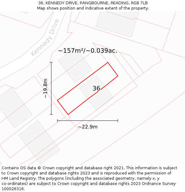 36, KENNEDY DRIVE, PANGBOURNE, READING, RG8 7LB: Plot and title map