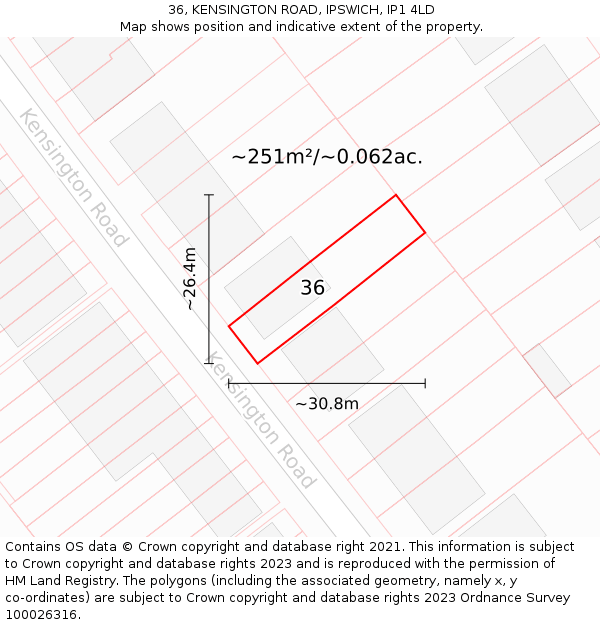 36, KENSINGTON ROAD, IPSWICH, IP1 4LD: Plot and title map