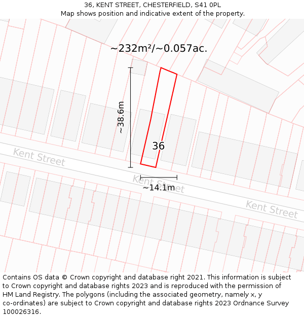 36, KENT STREET, CHESTERFIELD, S41 0PL: Plot and title map